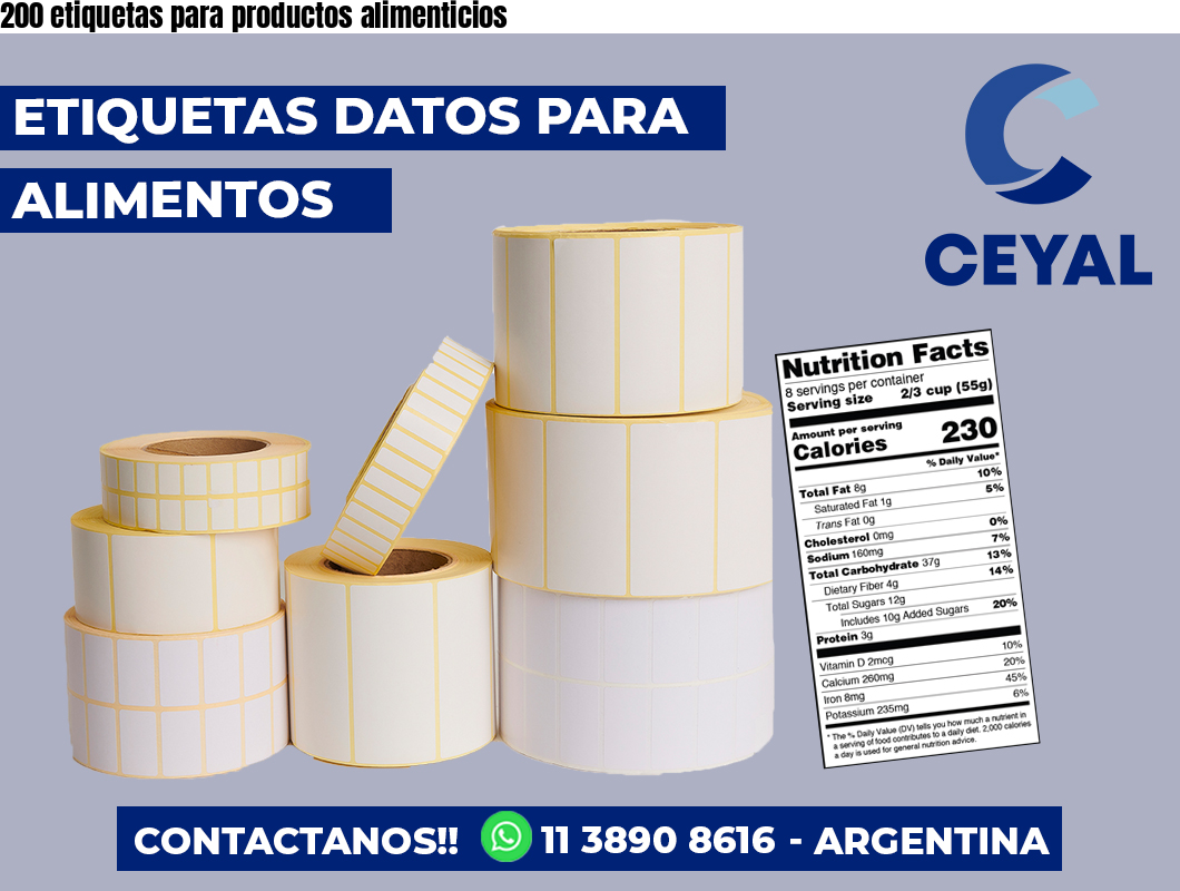 200 etiquetas para productos alimenticios