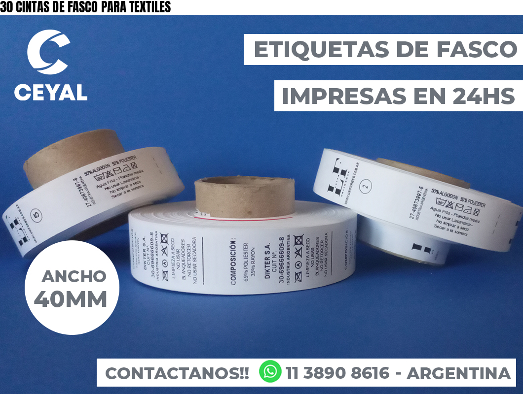 30 CINTAS DE FASCO PARA TEXTILES