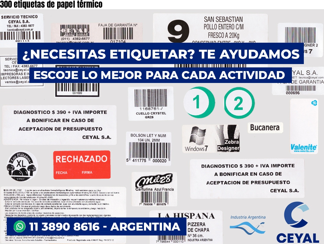 300 etiquetas de papel térmico