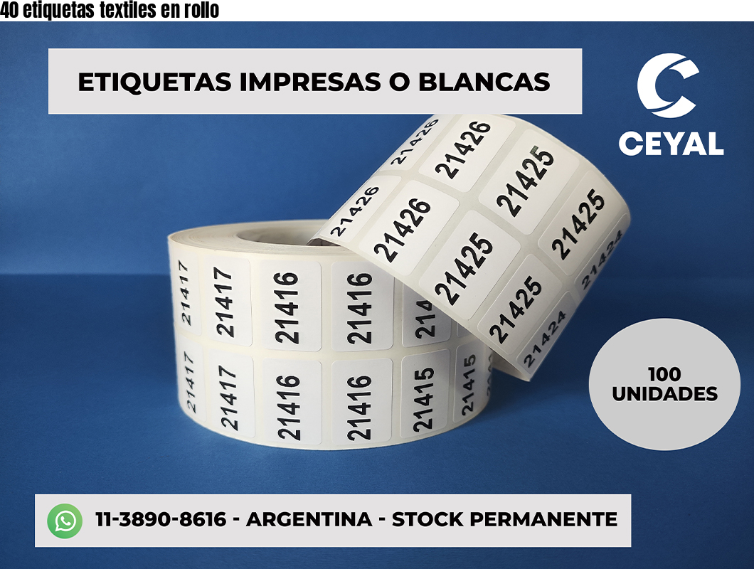40 etiquetas textiles en rollo