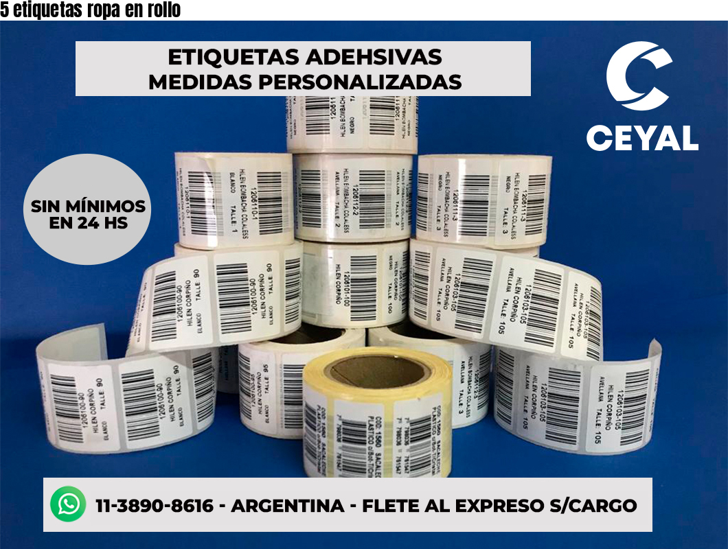 5 etiquetas ropa en rollo