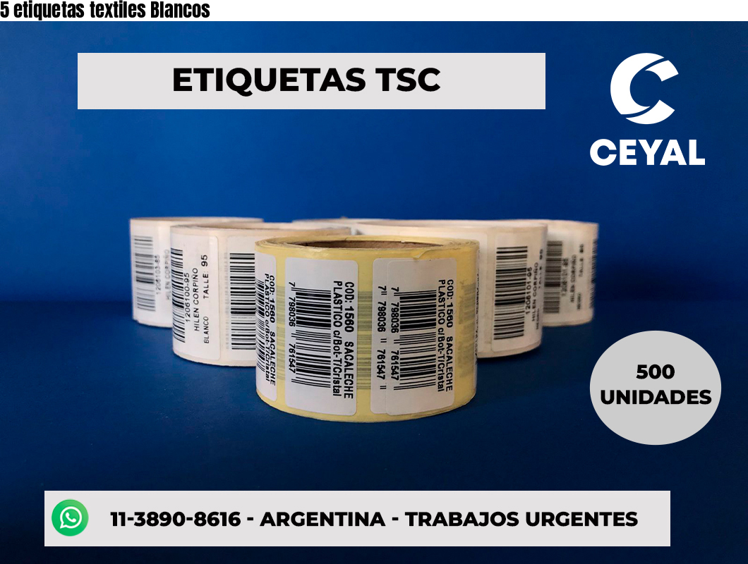 5 etiquetas textiles Blancos