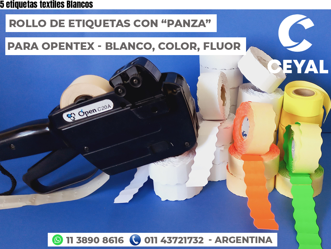 5 etiquetas textiles Blancos