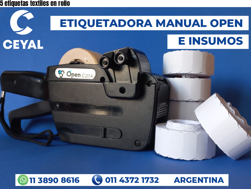 5 etiquetas textiles en rollo