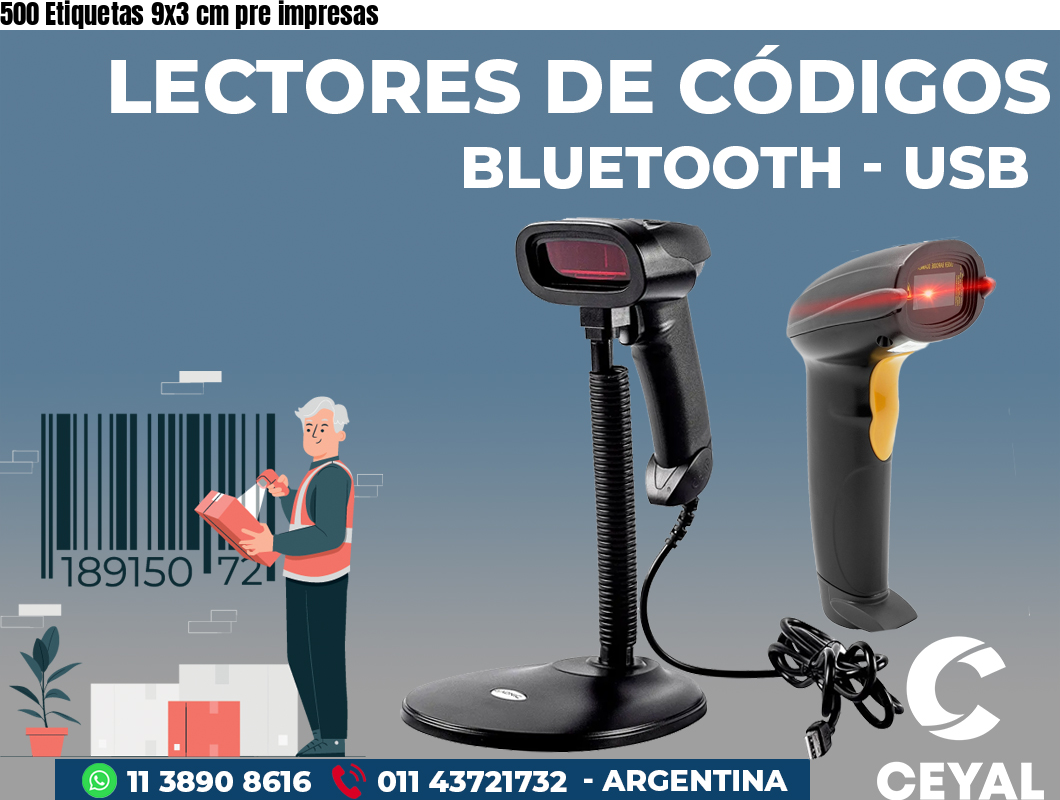 500 Etiquetas 9x3 cm pre impresas