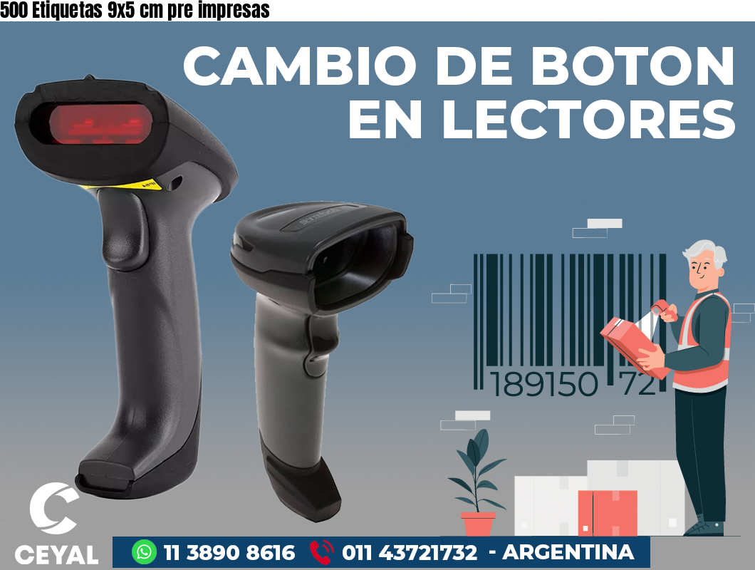 500 Etiquetas 9x5 cm pre impresas