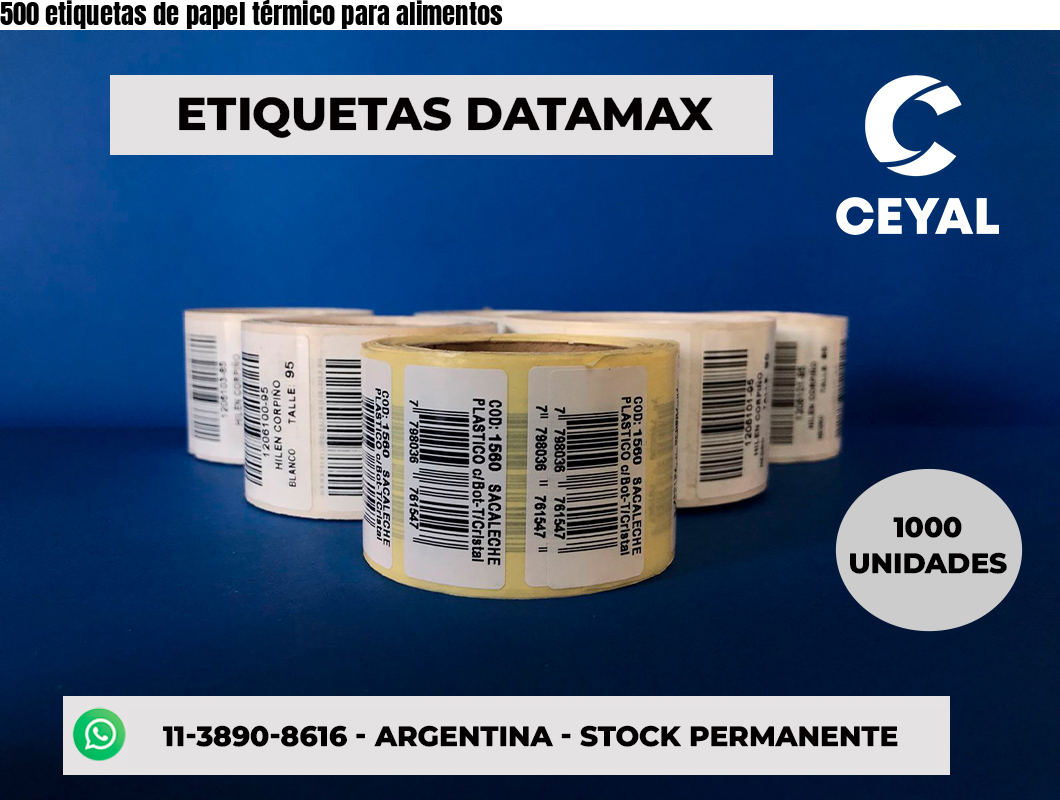 500 etiquetas de papel térmico para alimentos