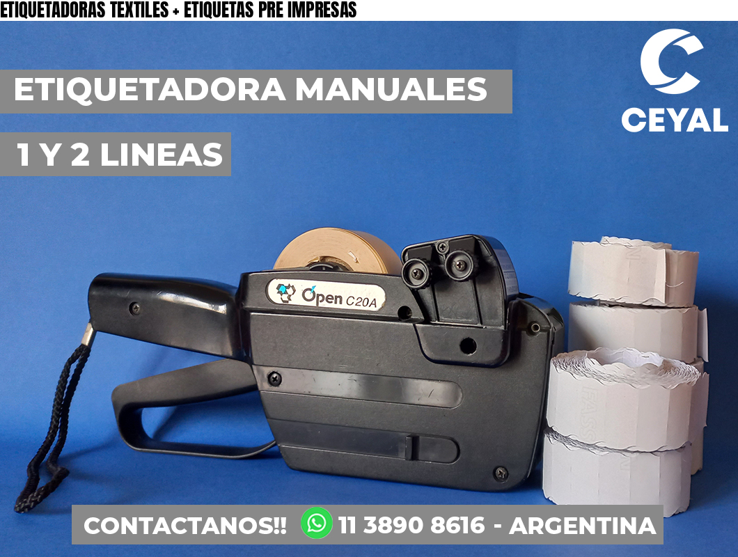 ETIQUETADORAS TEXTILES + ETIQUETAS PRE IMPRESAS