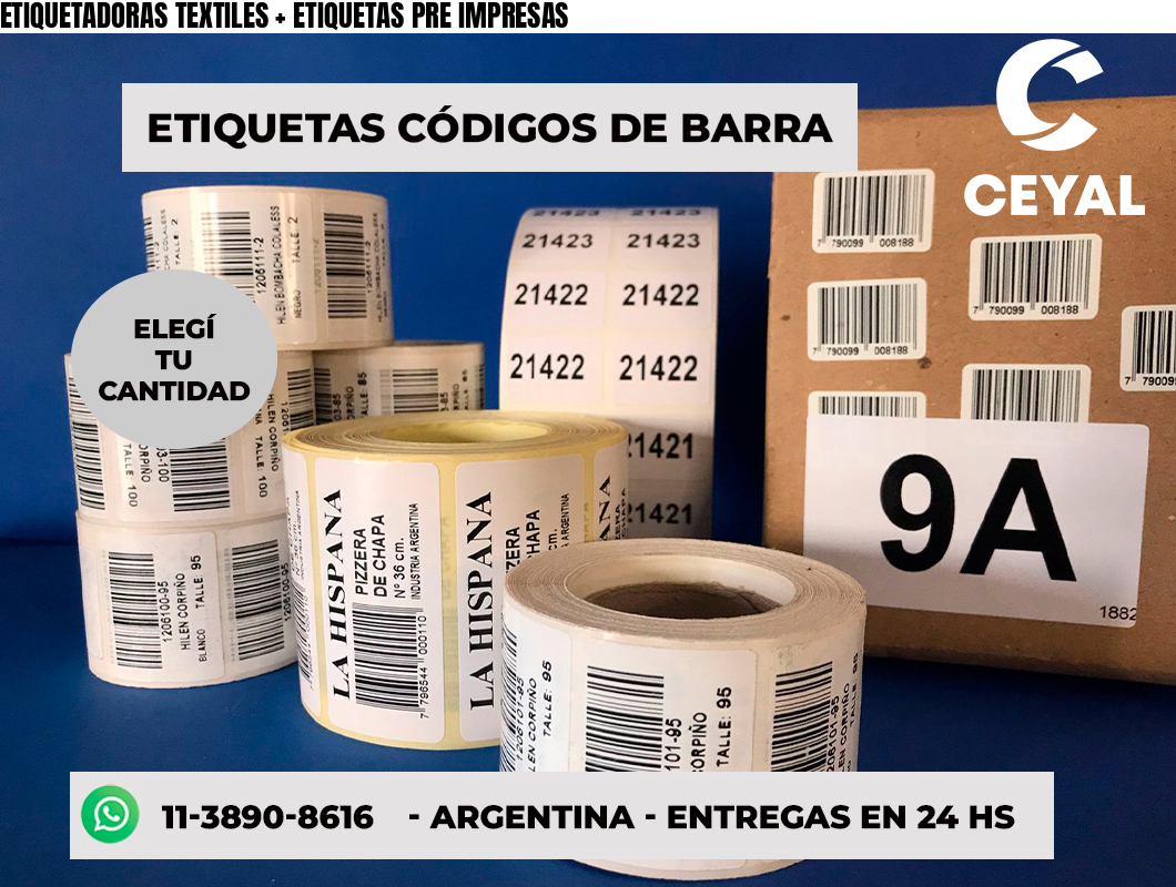 ETIQUETADORAS TEXTILES + ETIQUETAS PRE IMPRESAS