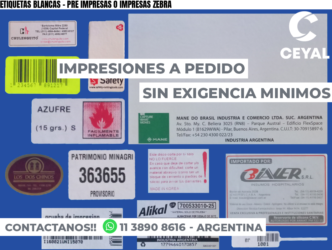 ETIQUETAS BLANCAS - PRE IMPRESAS O IMPRESAS ZEBRA