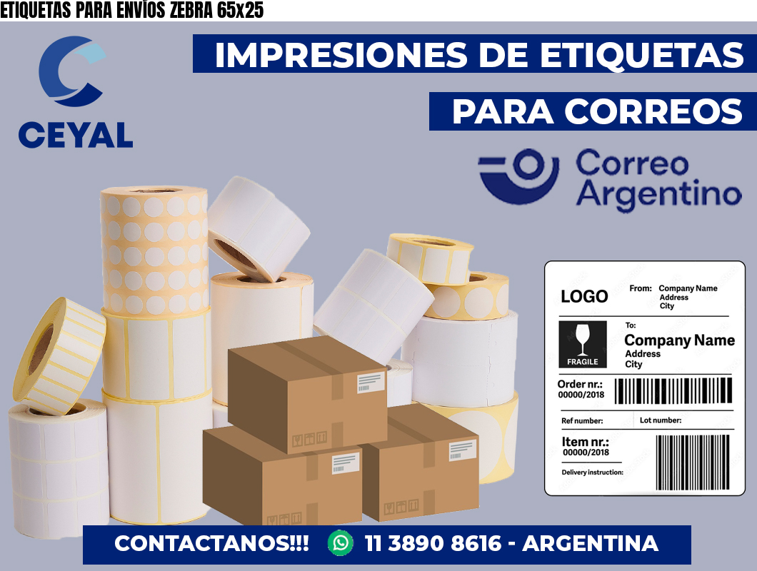 ETIQUETAS PARA ENVÍOS ZEBRA 65×25