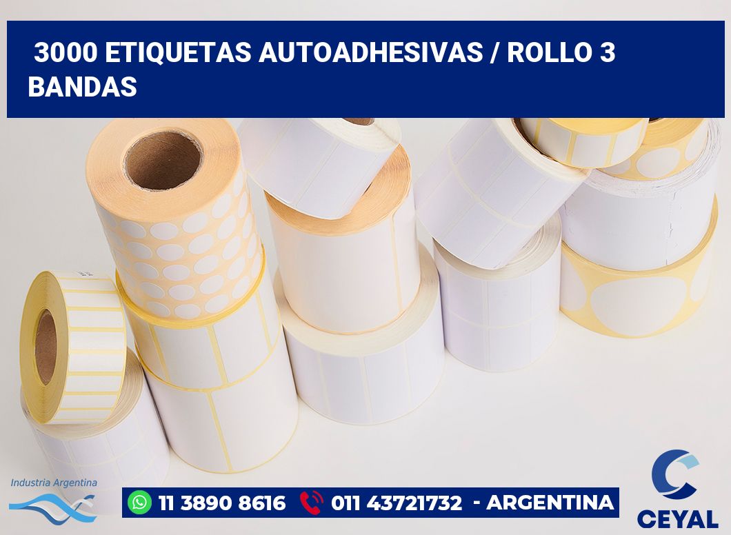 3000 Etiquetas autoadhesivas / rollo 3 bandas