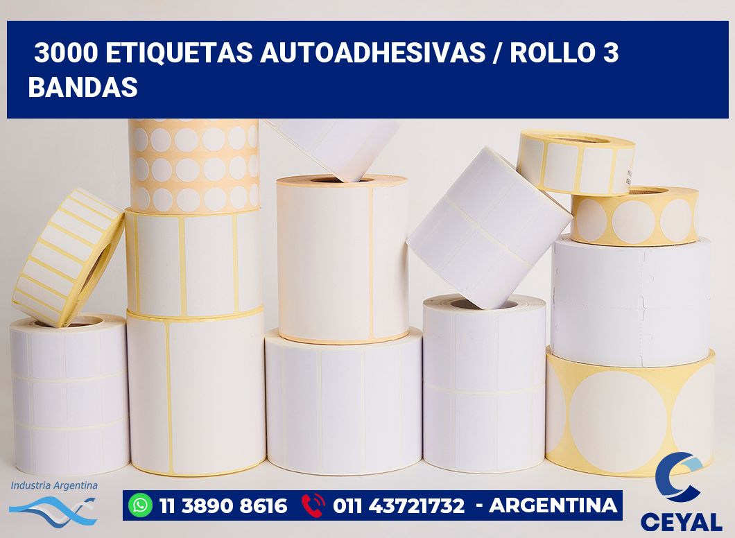 3000 Etiquetas autoadhesivas / rollo 3 bandas