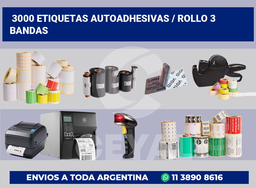 3000 Etiquetas autoadhesivas / rollo 3 bandas