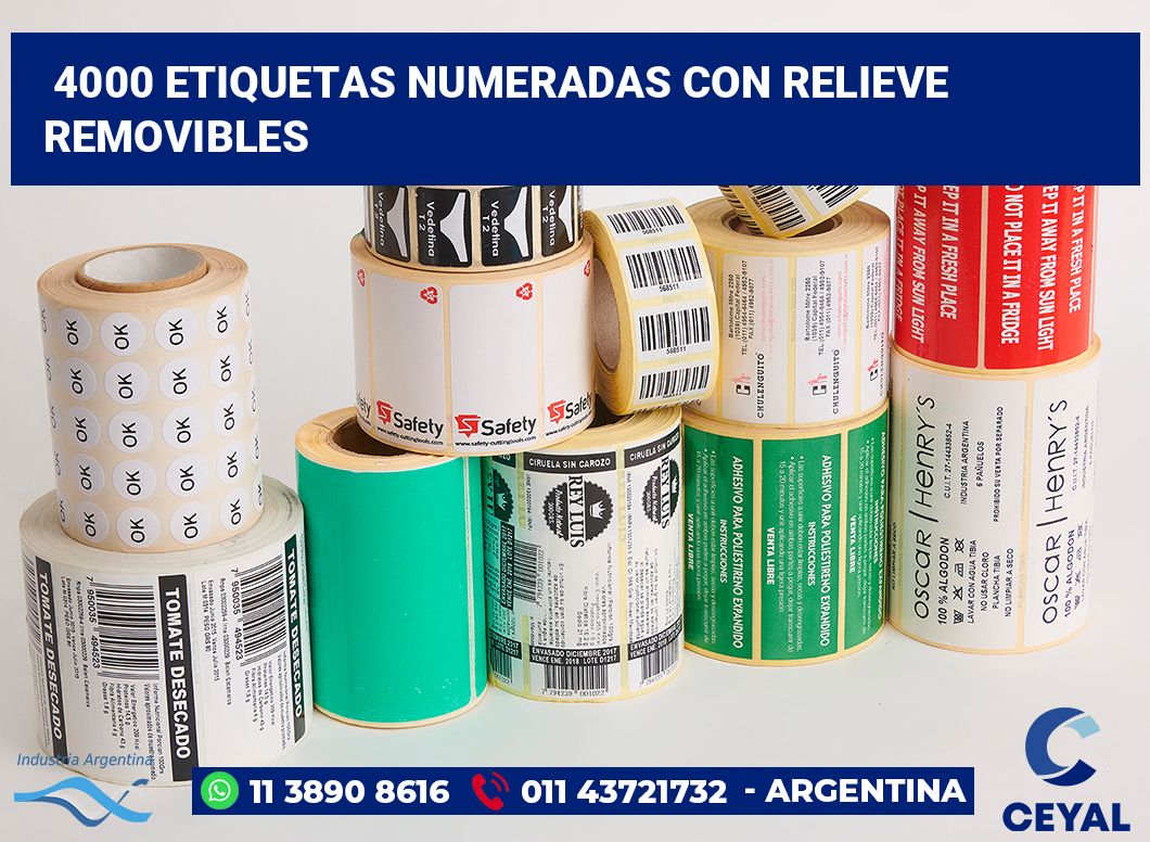 4000 Etiquetas numeradas con relieve removibles