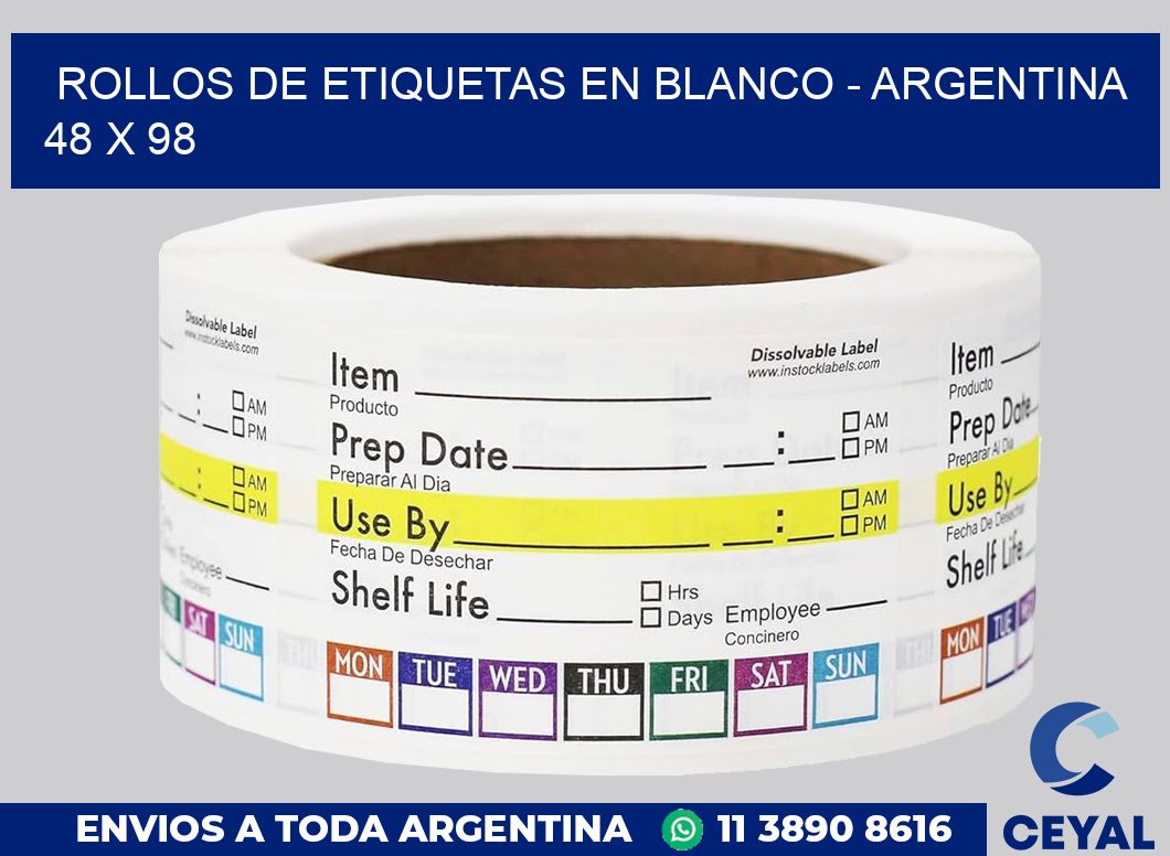 Rollos de etiquetas en blanco – Argentina 48 x 98