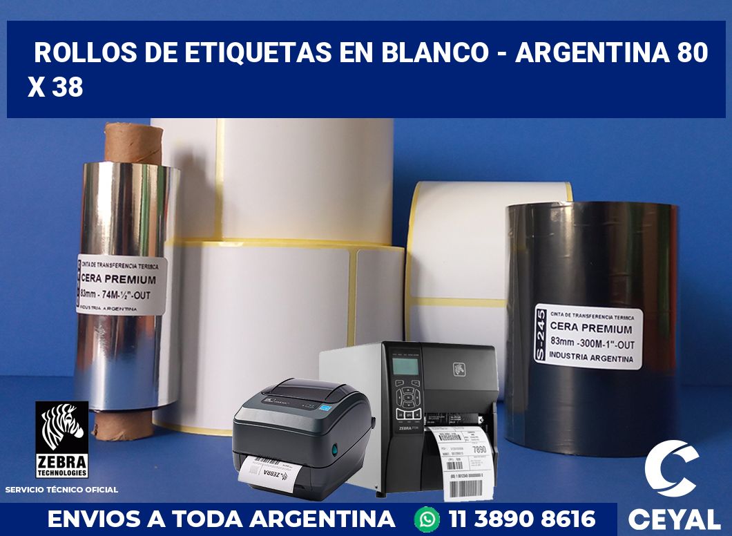 Rollos de etiquetas en blanco - Argentina 80 x 38