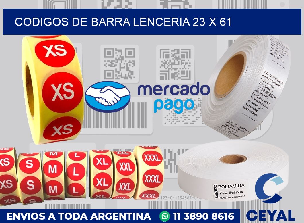 Codigos de barra lenceria 23 x 61