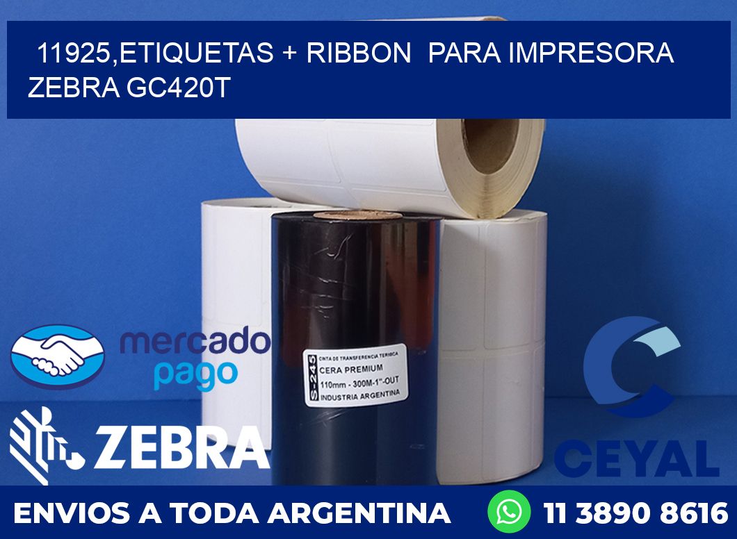 11925,etiquetas + ribbon  para impresora zebra GC420T