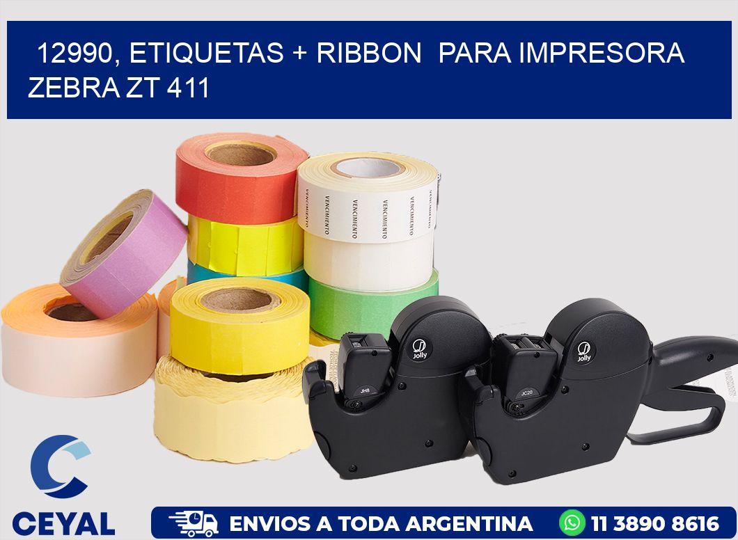 12990, etiquetas + ribbon  para impresora zebra ZT 411