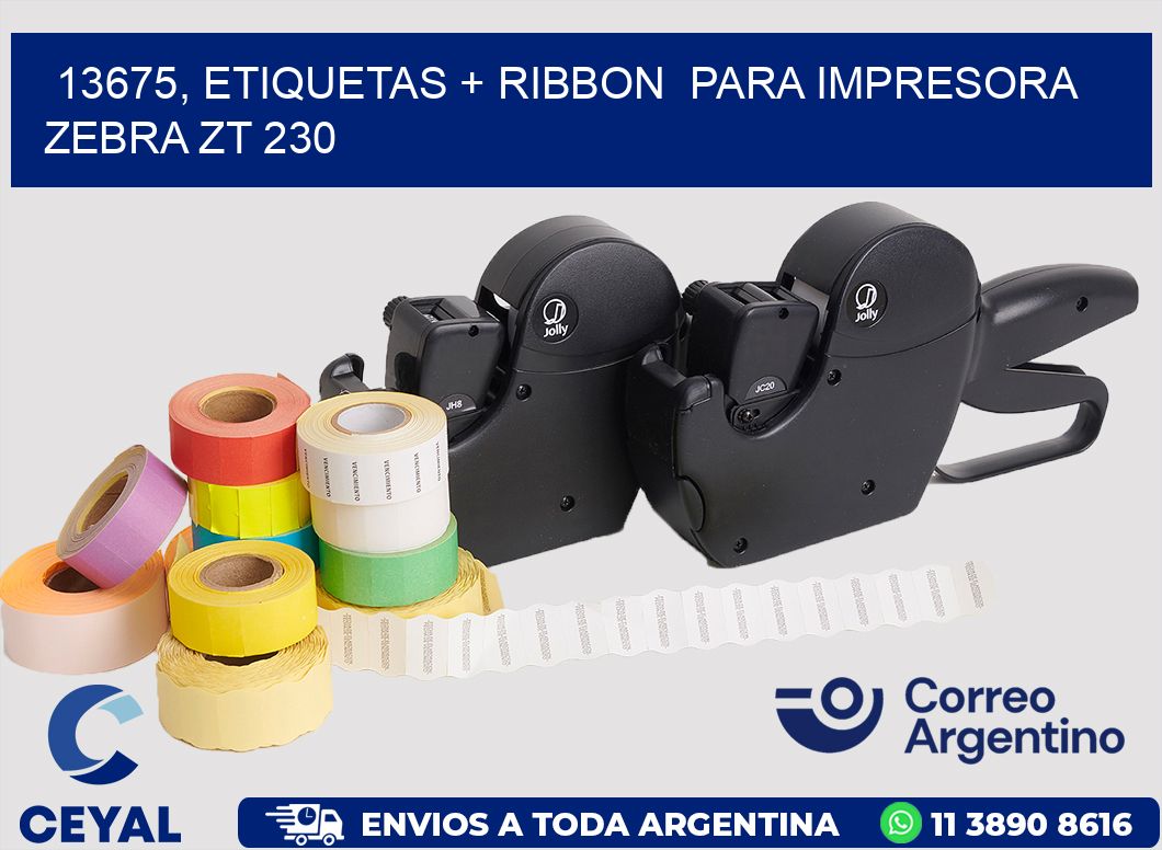 13675, etiquetas + ribbon para impresora zebra ZT 230