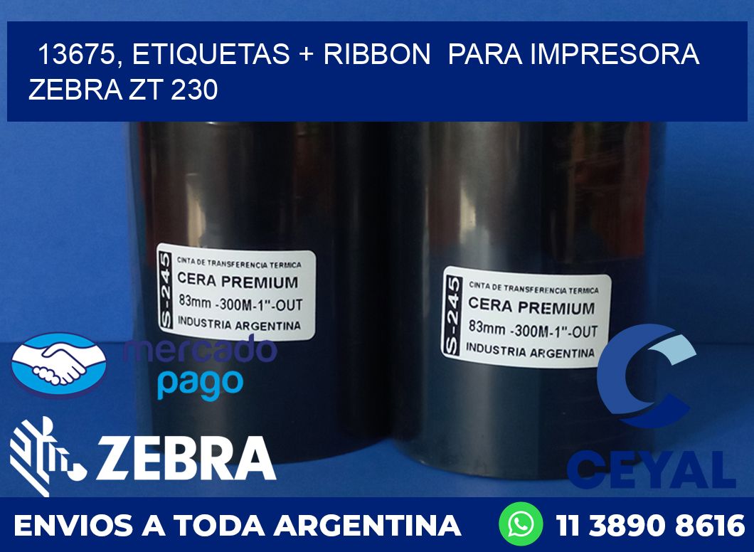 13675, etiquetas + ribbon para impresora zebra ZT 230