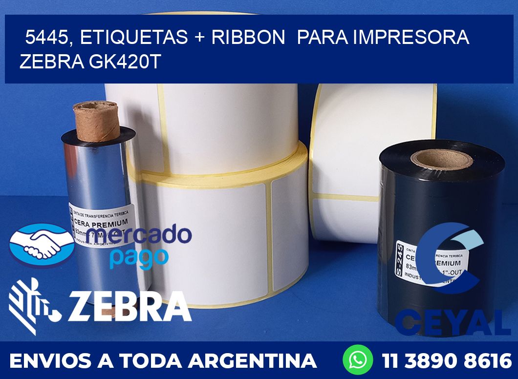5445, etiquetas + ribbon  para impresora zebra GK420T