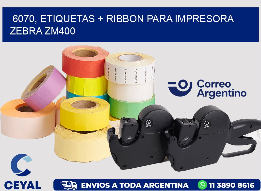 6070, etiquetas + ribbon para impresora zebra ZM400