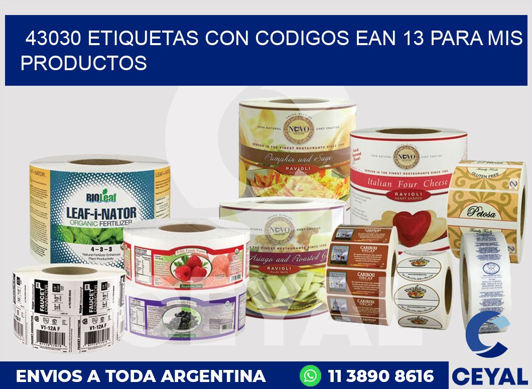 43030 ETIQUETAS CON CODIGOS EAN 13 PARA MIS PRODUCTOS