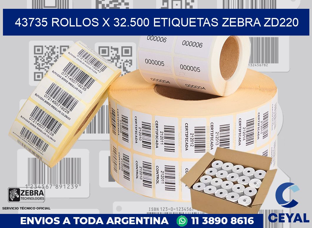 43735 Rollos x 32.500 etiquetas zebra zd220