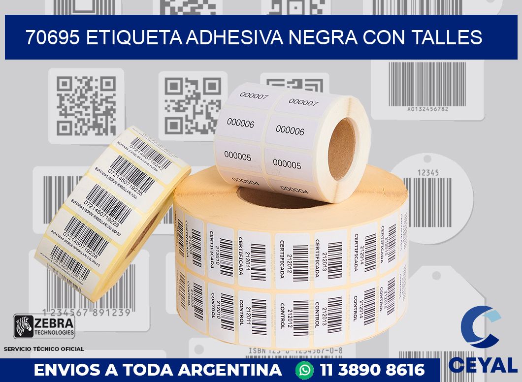 70695 ETIQUETA ADHESIVA NEGRA CON TALLES