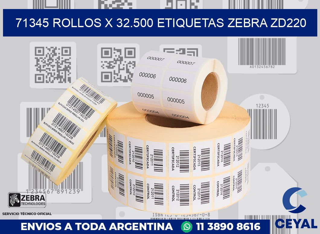 71345 Rollos x 32.500 etiquetas zebra zd220