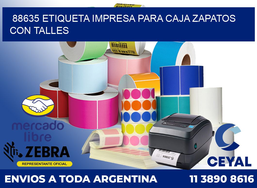 88635 ETIQUETA IMPRESA PARA CAJA ZAPATOS CON TALLES