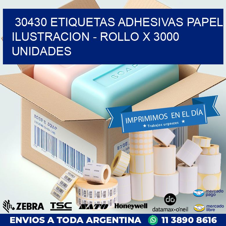 30430 ETIQUETAS ADHESIVAS PAPEL ILUSTRACION – ROLLO X 3000 UNIDADES