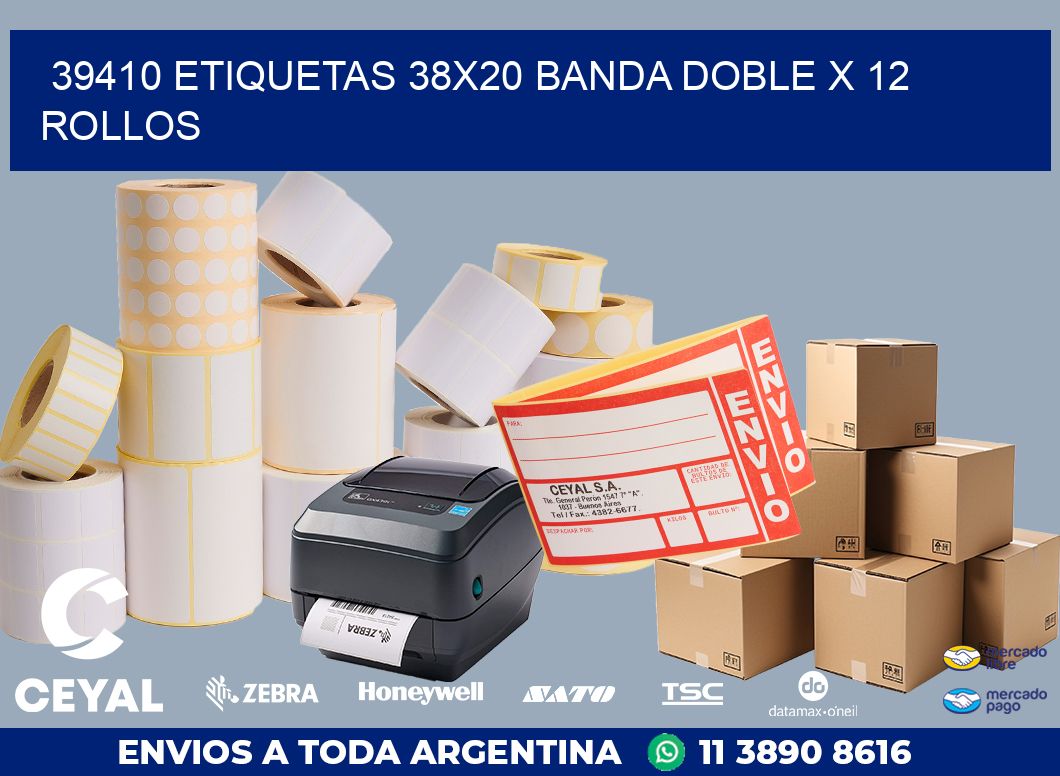 39410 ETIQUETAS 38X20 BANDA DOBLE X 12 ROLLOS