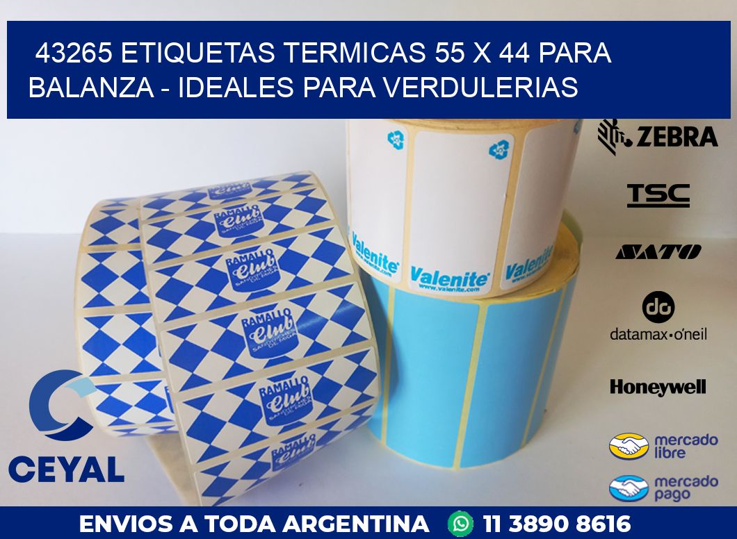 43265 ETIQUETAS TERMICAS 55 X 44 PARA BALANZA – IDEALES PARA VERDULERIAS