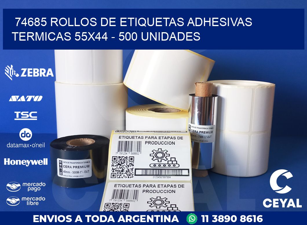 74685 ROLLOS DE ETIQUETAS ADHESIVAS TERMICAS 55X44 - 500 UNIDADES