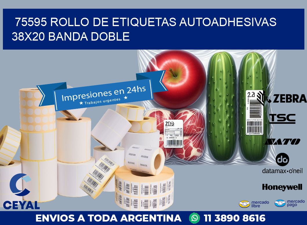 75595 ROLLO DE ETIQUETAS AUTOADHESIVAS 38X20 BANDA DOBLE