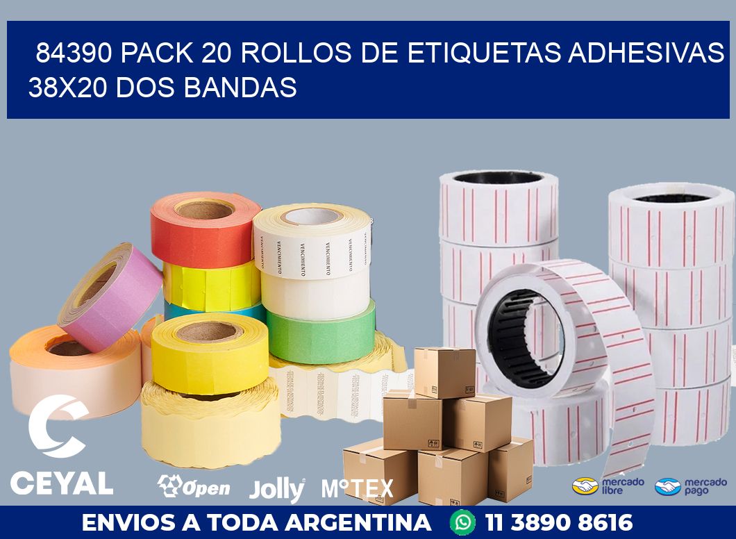 84390 PACK 20 ROLLOS DE ETIQUETAS ADHESIVAS 38X20 DOS BANDAS