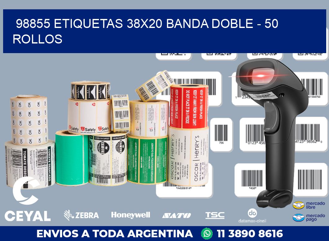 98855 ETIQUETAS 38X20 BANDA DOBLE - 50 ROLLOS