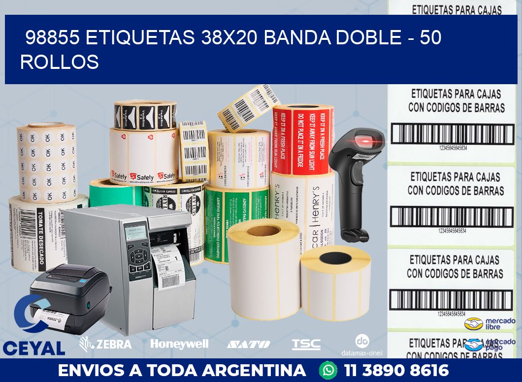 98855 ETIQUETAS 38X20 BANDA DOBLE - 50 ROLLOS