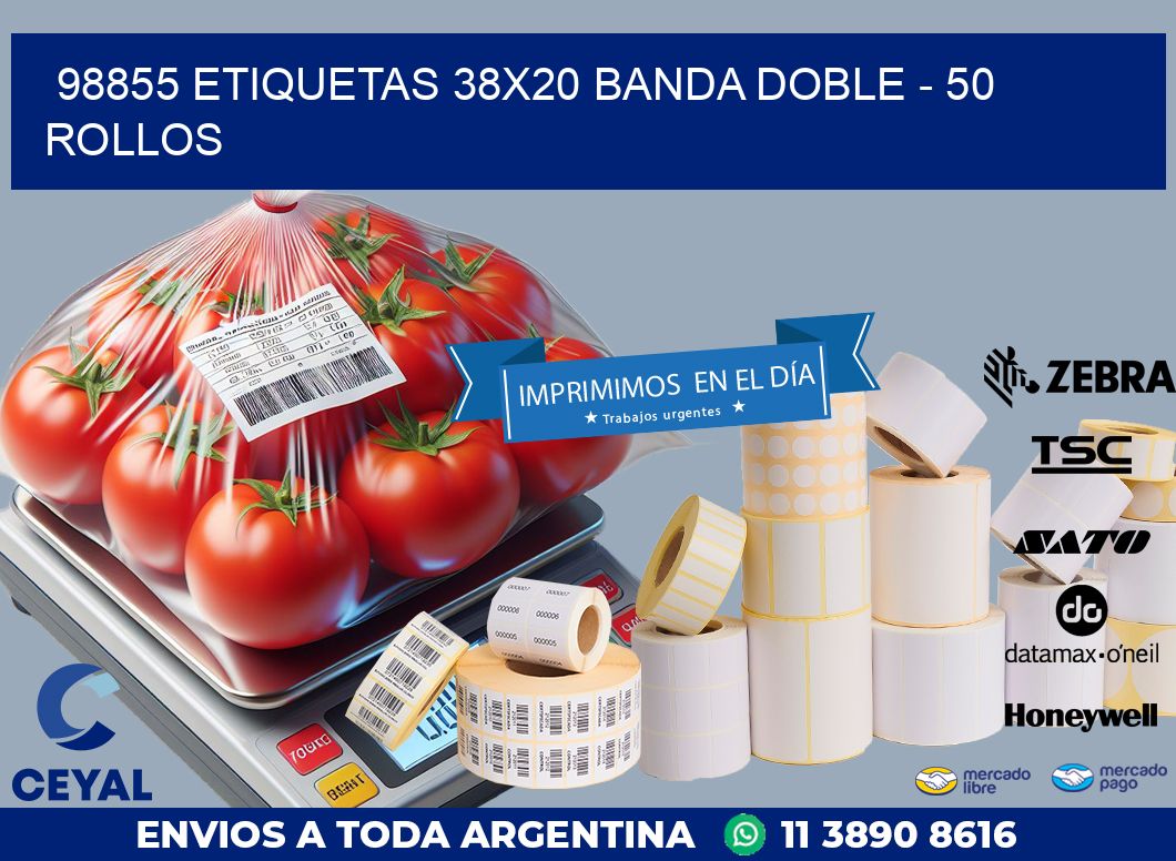 98855 ETIQUETAS 38X20 BANDA DOBLE – 50 ROLLOS