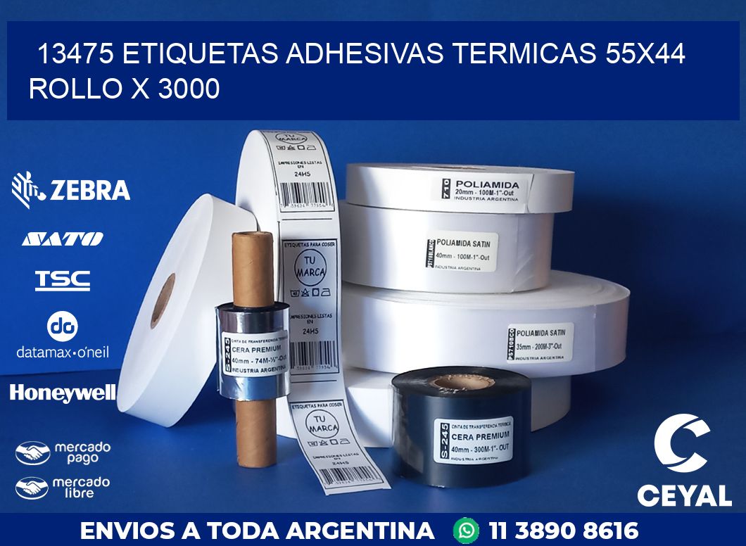 13475 ETIQUETAS ADHESIVAS TERMICAS 55X44 ROLLO X 3000