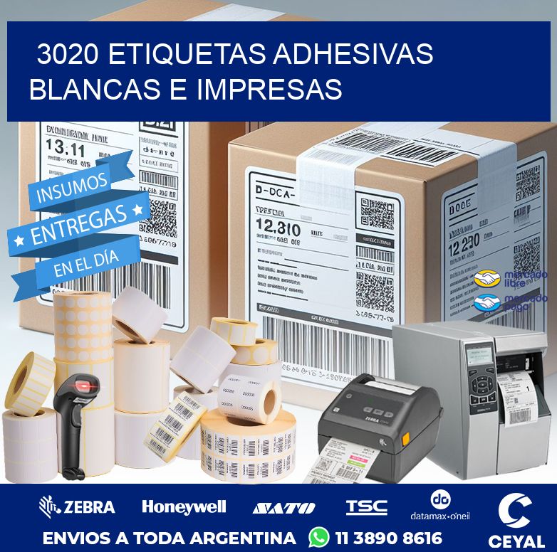 3020 ETIQUETAS ADHESIVAS BLANCAS E IMPRESAS