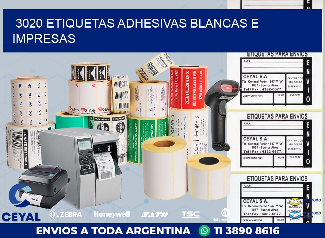 3020 ETIQUETAS ADHESIVAS BLANCAS E IMPRESAS