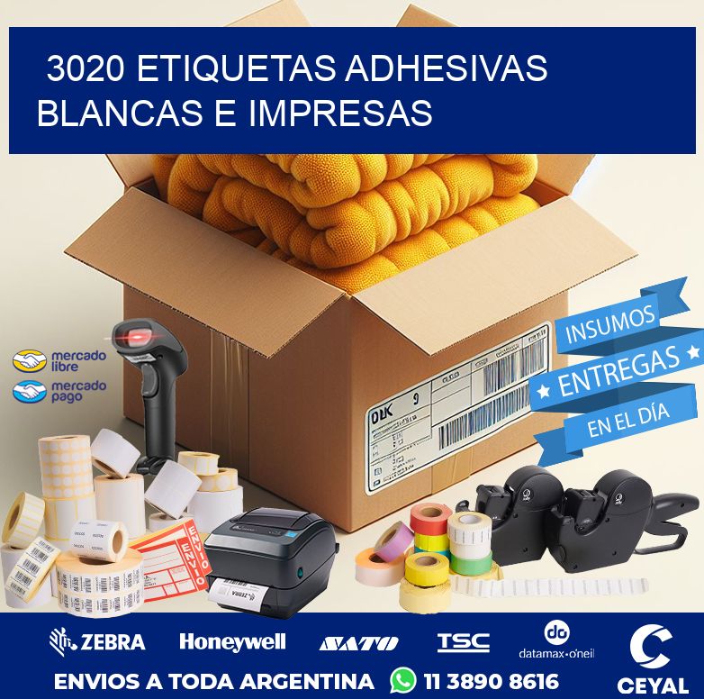 3020 ETIQUETAS ADHESIVAS BLANCAS E IMPRESAS