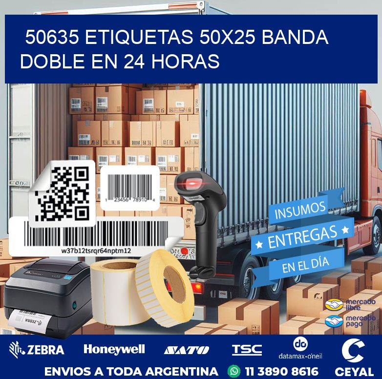 50635 ETIQUETAS 50X25 BANDA DOBLE EN 24 HORAS