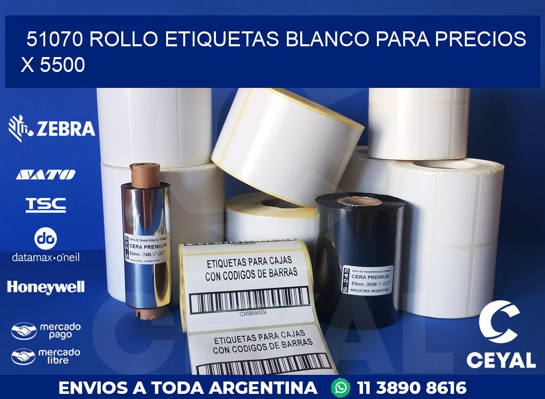 51070 ROLLO ETIQUETAS BLANCO PARA PRECIOS X 5500