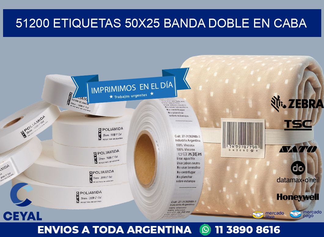 51200 ETIQUETAS 50X25 BANDA DOBLE EN CABA
