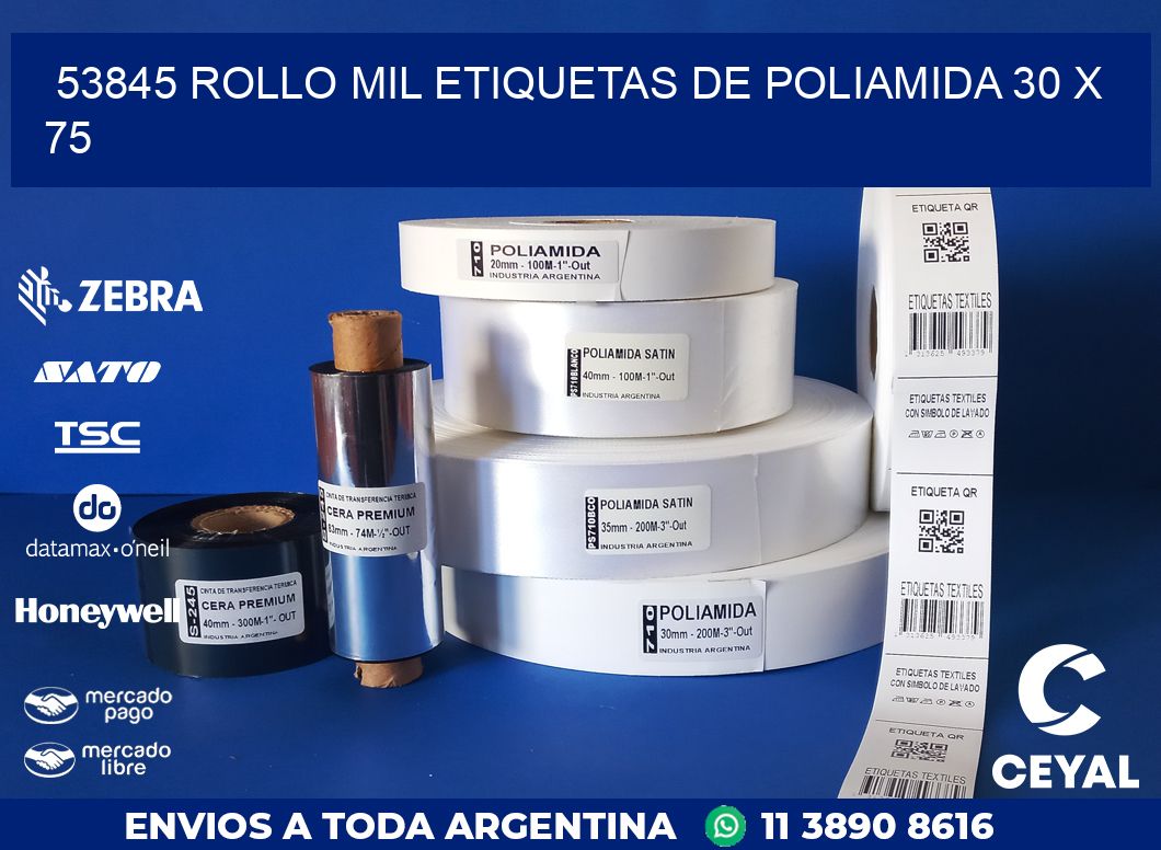 53845 ROLLO MIL ETIQUETAS DE POLIAMIDA 30 X 75
